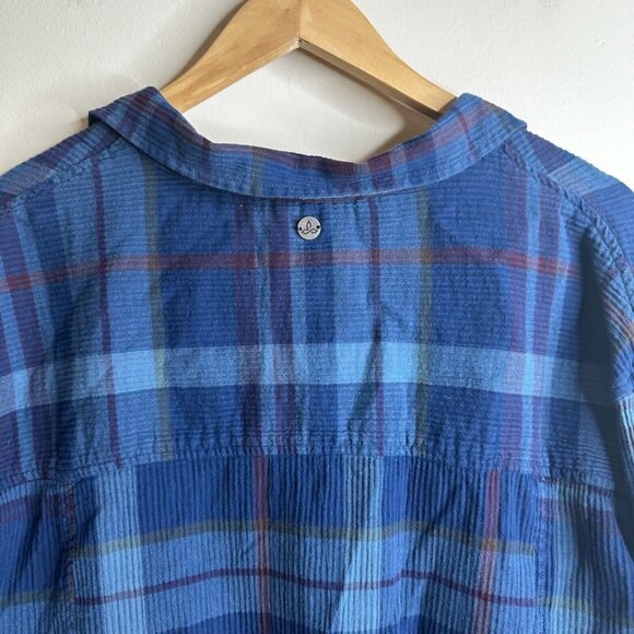 Prana Navy and Red Plaid Button Down Shirt - Picture 8 of 11